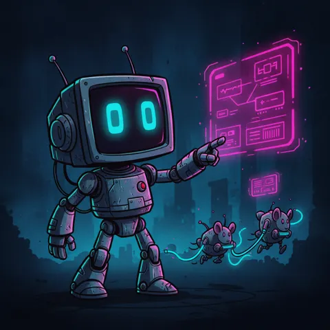 A Magda & Bots robot being directed — steering AI tools with taste and intent